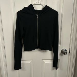 brand new hooded waffle cropped zip up from hollister